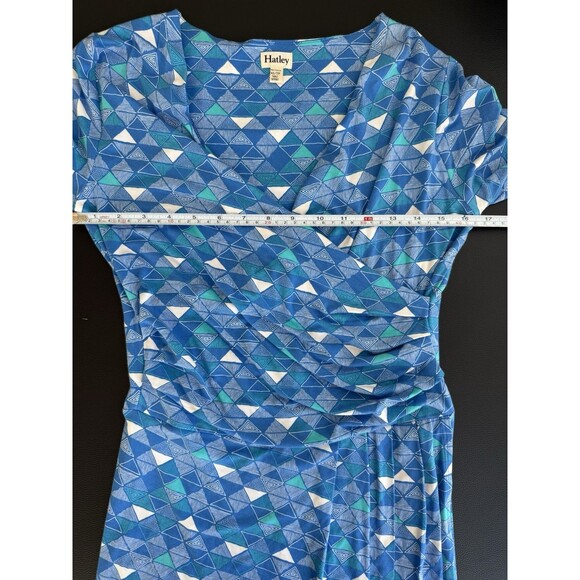 Hatley Wrap Dress Blue W Green And White Geometric Accents XS - Picture 7 of 8